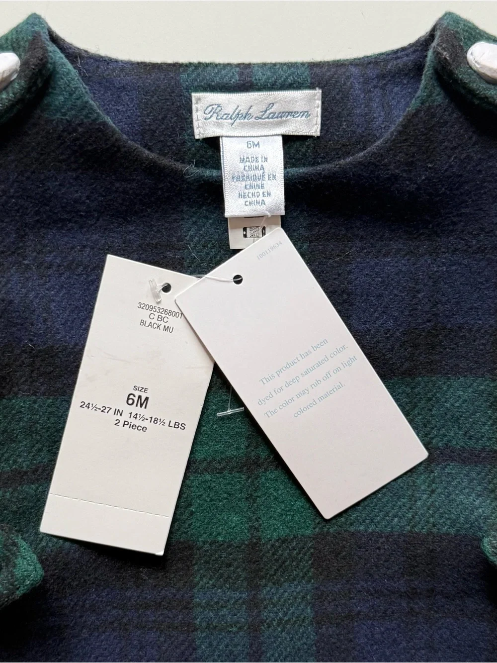 Ralph Lauren Baby Boy Interlock Bodysuit & Plaid Overall Set - Size 6M